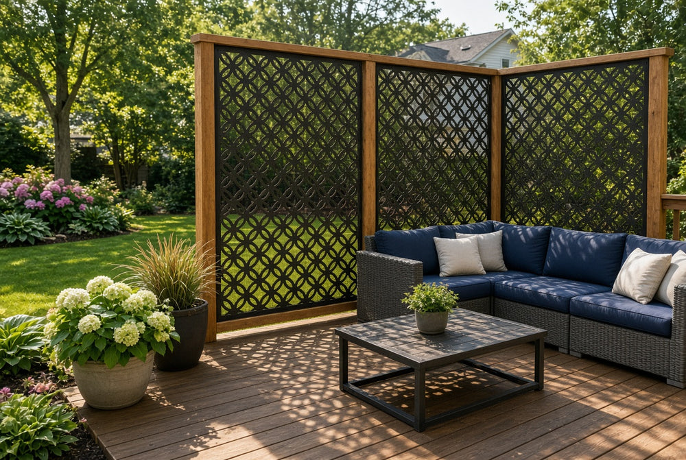 Metal privacy screen and fence privacy panel in powder-coated steel