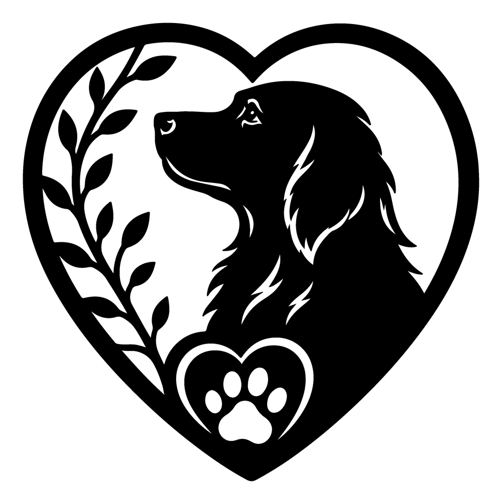 Dog heart metal wall art in matte black steel with a paw print