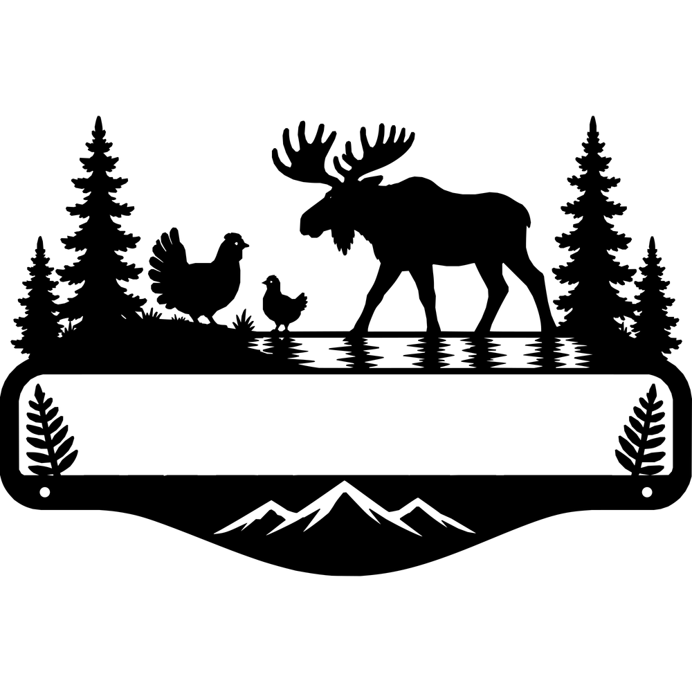 Moose and mountain wildlife family name sign blank customizer base