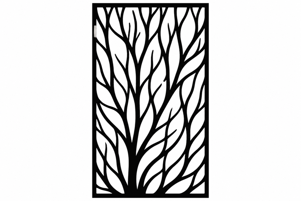 Organic Branch metal privacy panel cutout pattern black and white