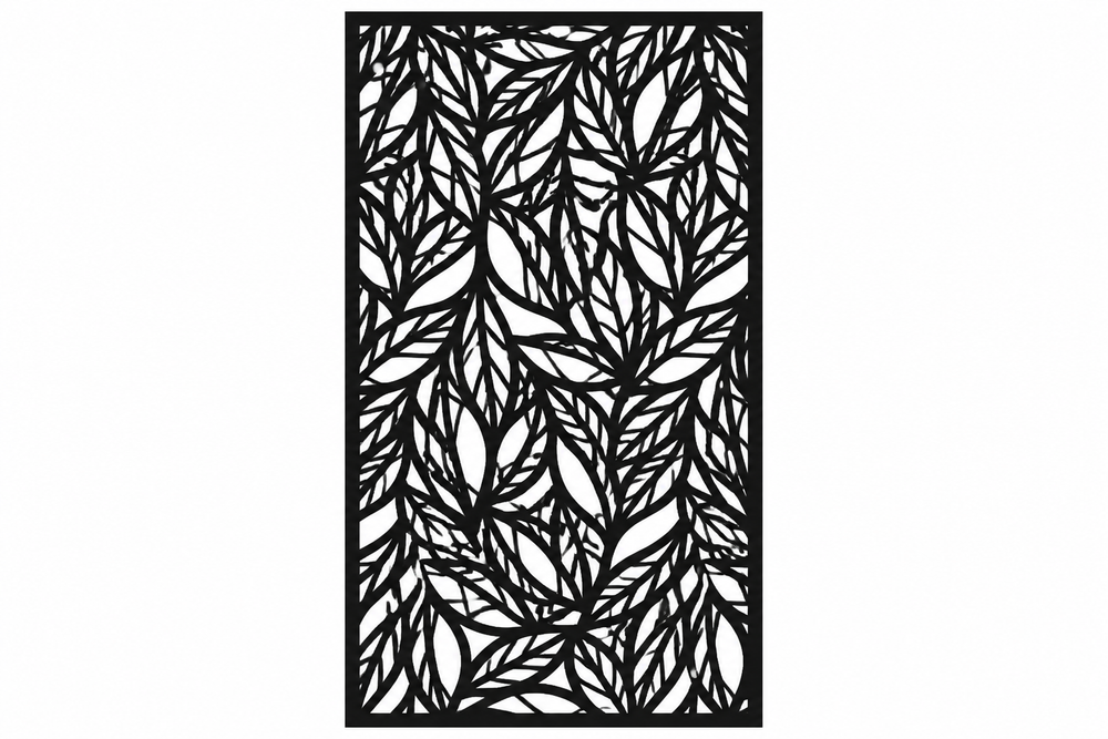 Overlapping Leaf metal privacy panel cutout pattern black and white