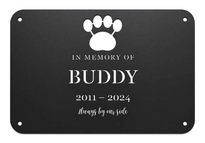 Pet memorial plaque, paw print and cut-through CNC lettering with bridges