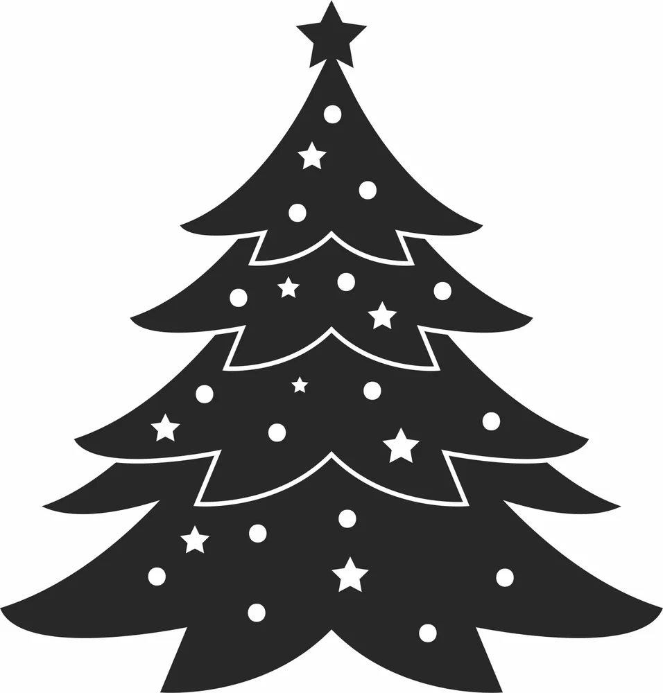 Black and white metal sign design preview — Decorated Christmas Tree Metal Sign