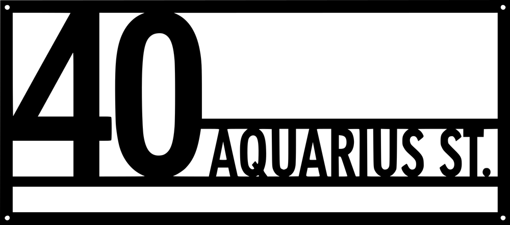 Black metal sign design preview on white — Modern block number address sign