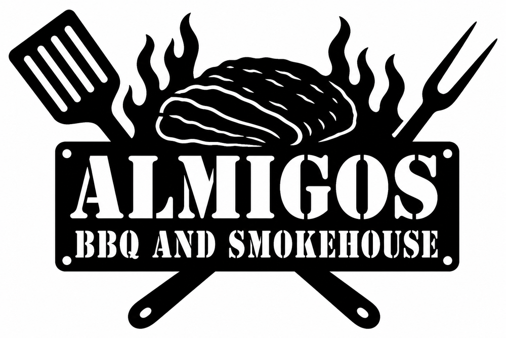Black metal sign design preview on white — BBQ and smokehouse business sign