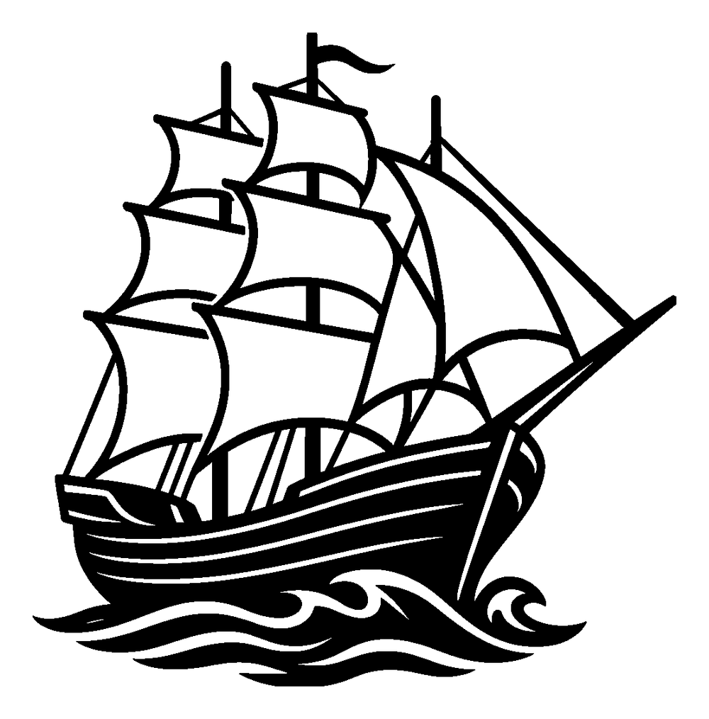Full sail ship metal wall art in matte black steel