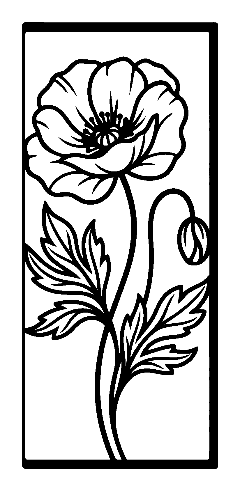 Poppy flower panel metal wall art in matte black steel